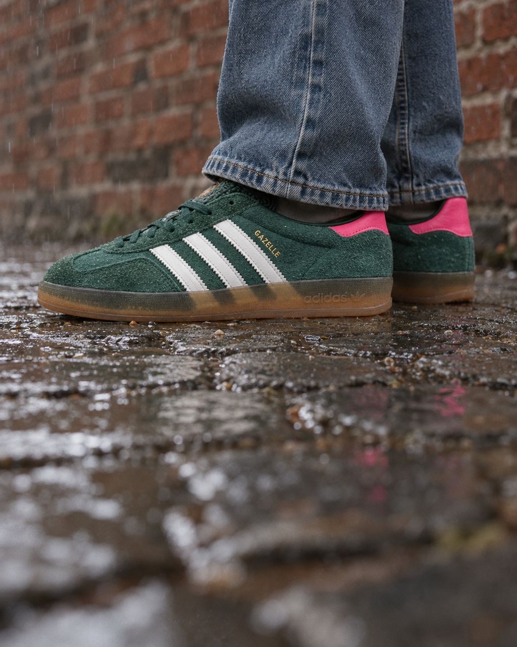 adidas Gazelle Indoor Collegiate Green Lucid Pink (Women's) - on-foot