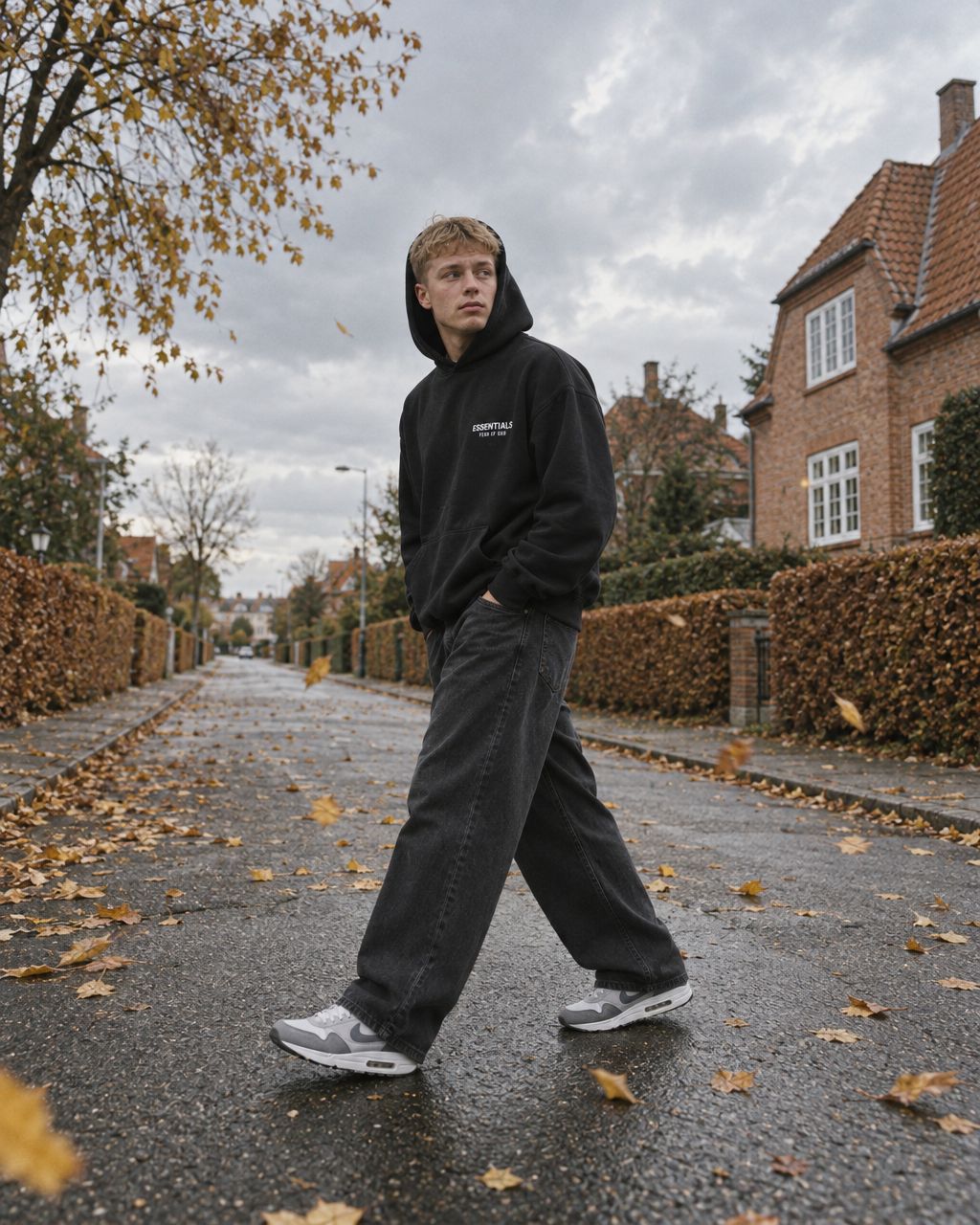 Fear of God Essentials Fleece Hoodie (FW24) Black - streetstyle i København