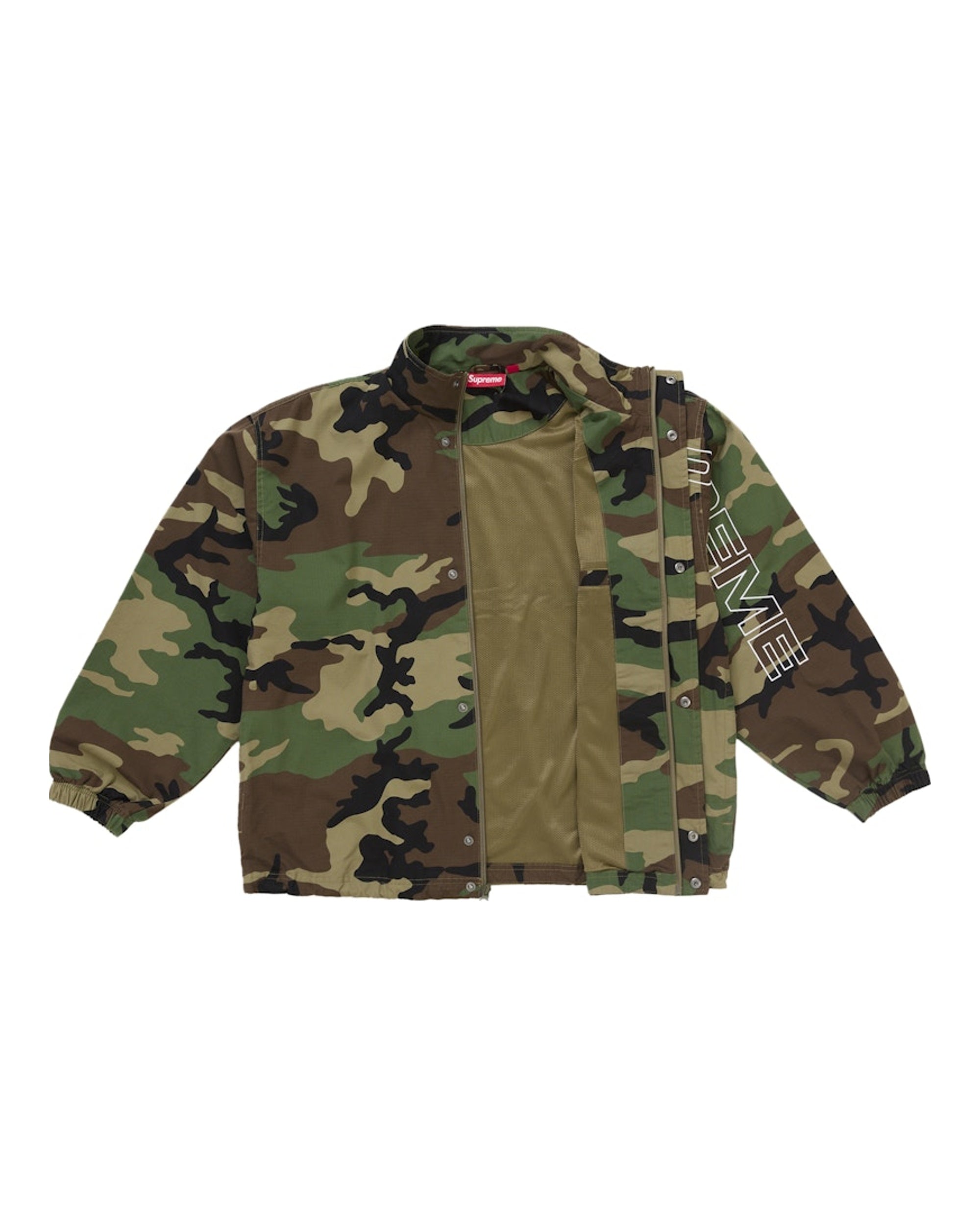Supreme Spellout Embroidered Ripstop Track Jacket Woodland Camo