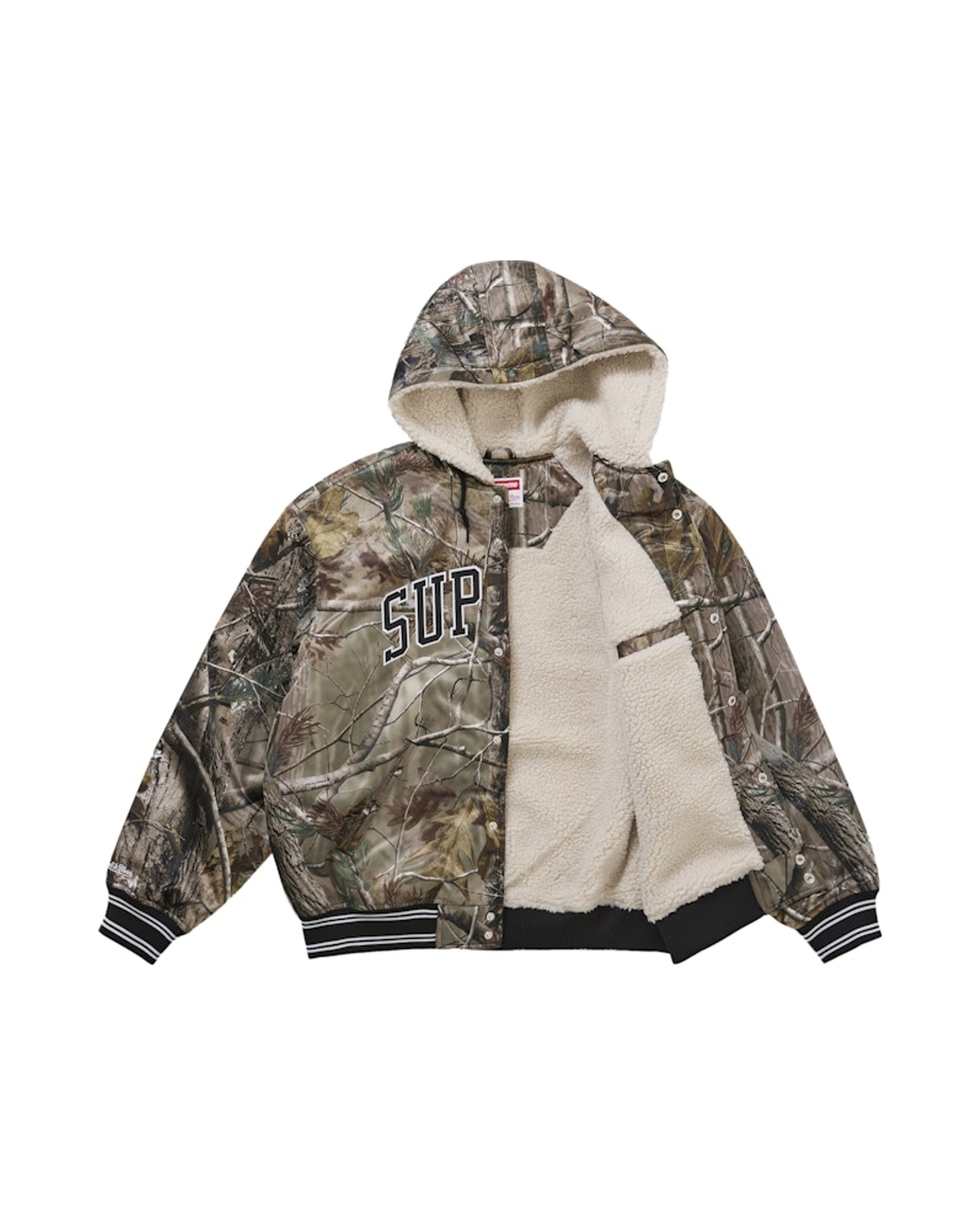 Supreme Mitchell & Ness Lined Hooded Satin Varsity Jacket Realtree AP Camo
