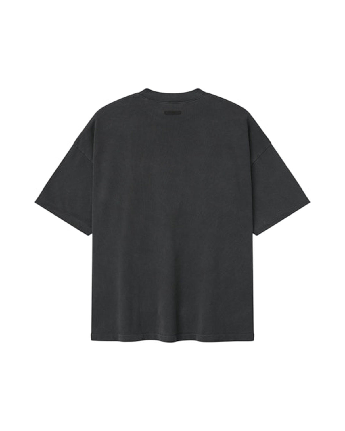Fear of God Essentials Training 90's t-paita takaa, colourway Faded Iron Grey, oversized fit ja niskan logolaatta.