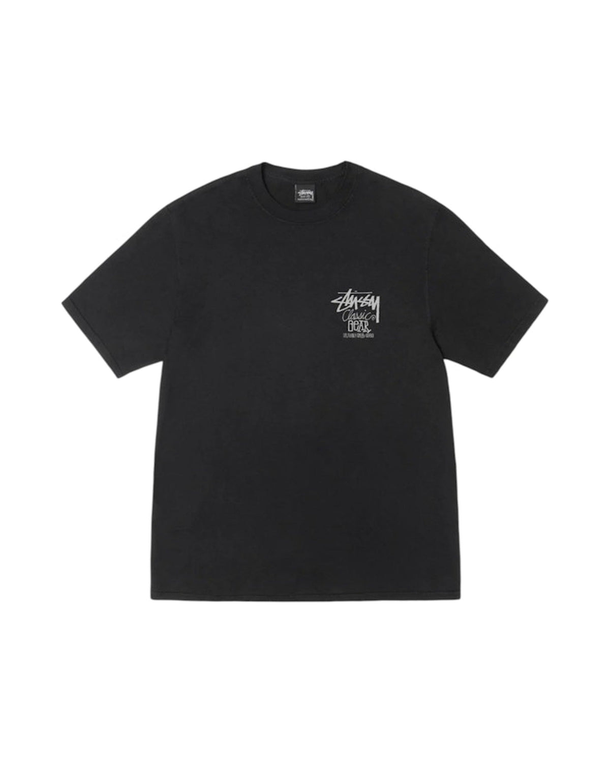 Stussy Classic Gear pigment-värjätty musta t-paita edestä, rintaan painettu graffitityylinen logo