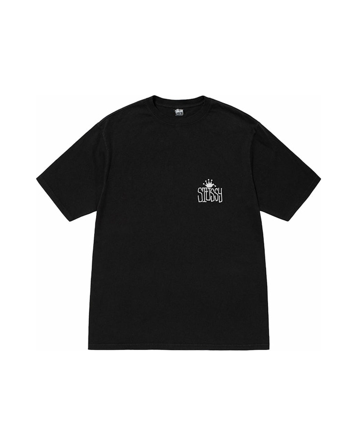 Musta Stussy Crown International pigment dyed t-paita, edestä, valkoinen kruunulogo rinnassa
