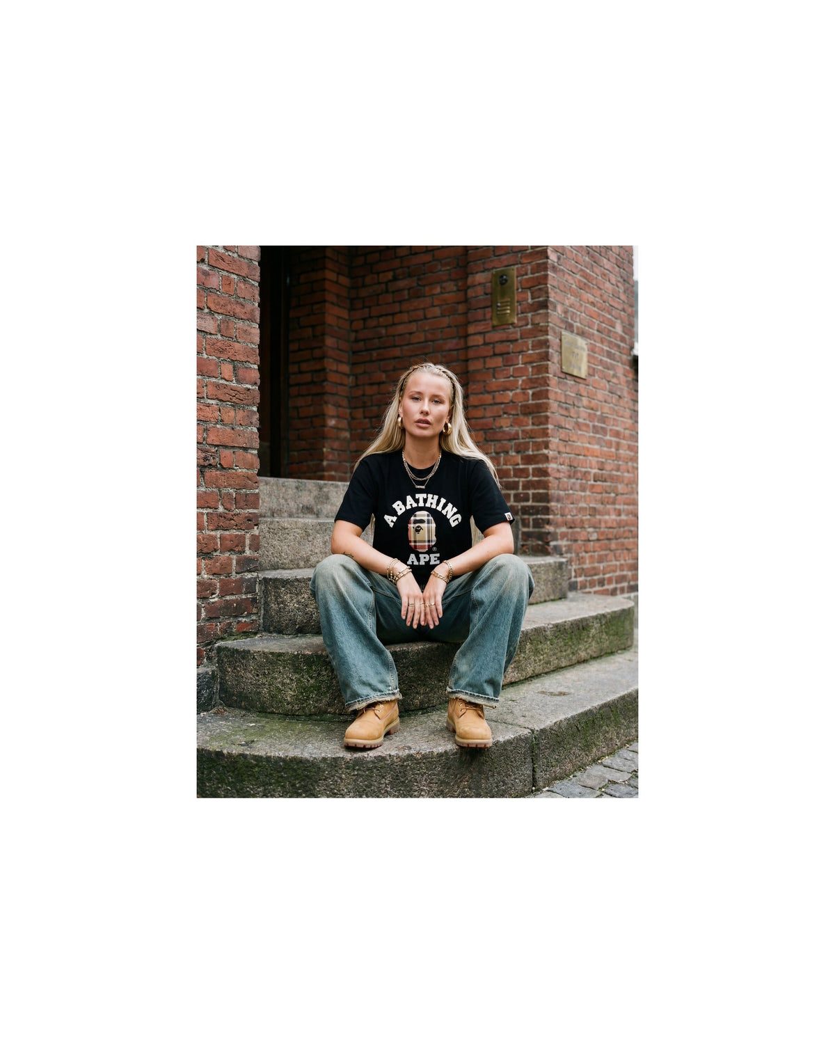 BAPE Check College Tee Black/Beige