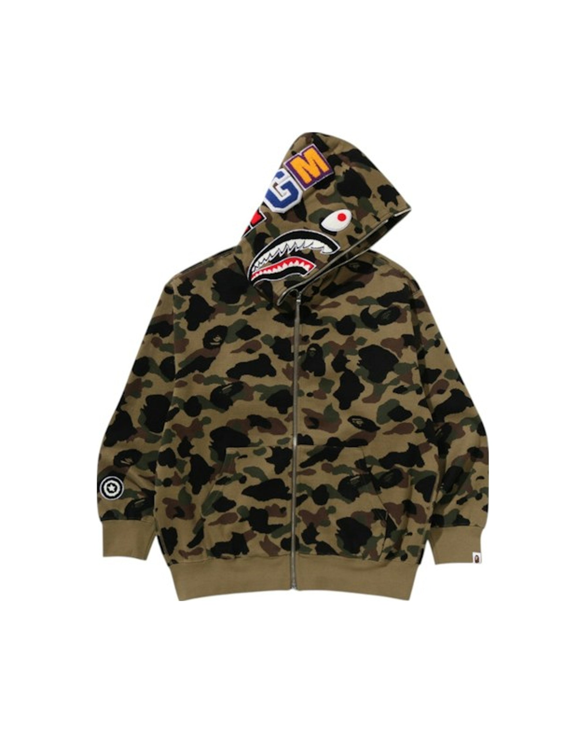 BAPE 1st Camo Jacquard Shark Relaxed Fit Full Zip Hoodie Green