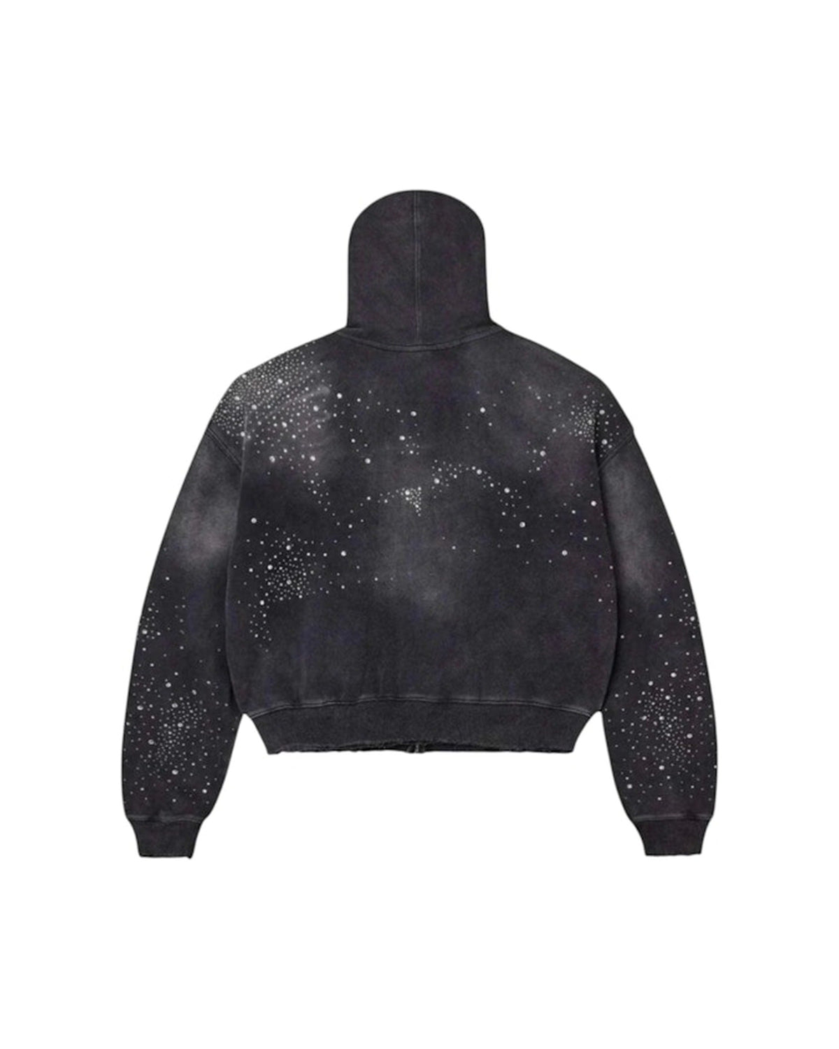 Vale Forever Classico Zip Up Hoodie mustana takaa, huppu ylhäällä ja hopeanhohtoinen tähtikuosi selässä ja hihoissa